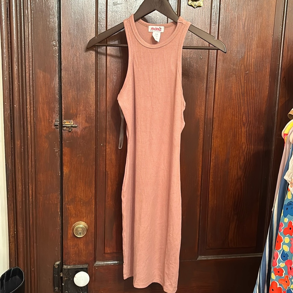 Valiamcep Ribbed Tank Dress Scoop Neck Slim Fit Sleeveless Bodycon